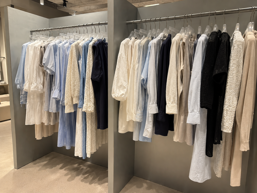 Clothing displays on the third floor of NYUNYU Myeongdong