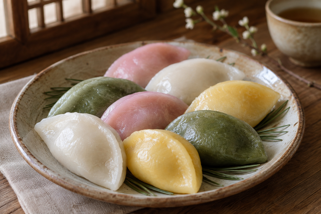 Colorful half-moon songpyeon rice cakes for Chuseok