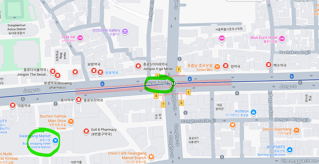 Gwangjang Market skincare shopping route to Jongno 5-ga pharmacies