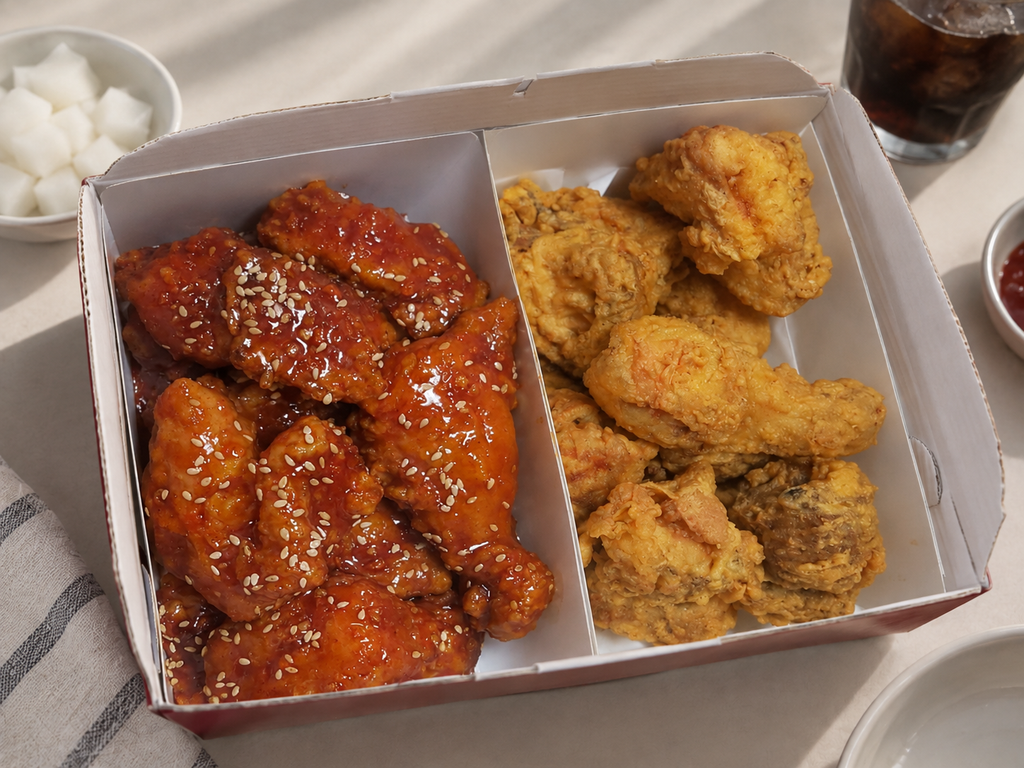 Korean fried chicken types including tongdak yangnyeom and soy garlic chicken