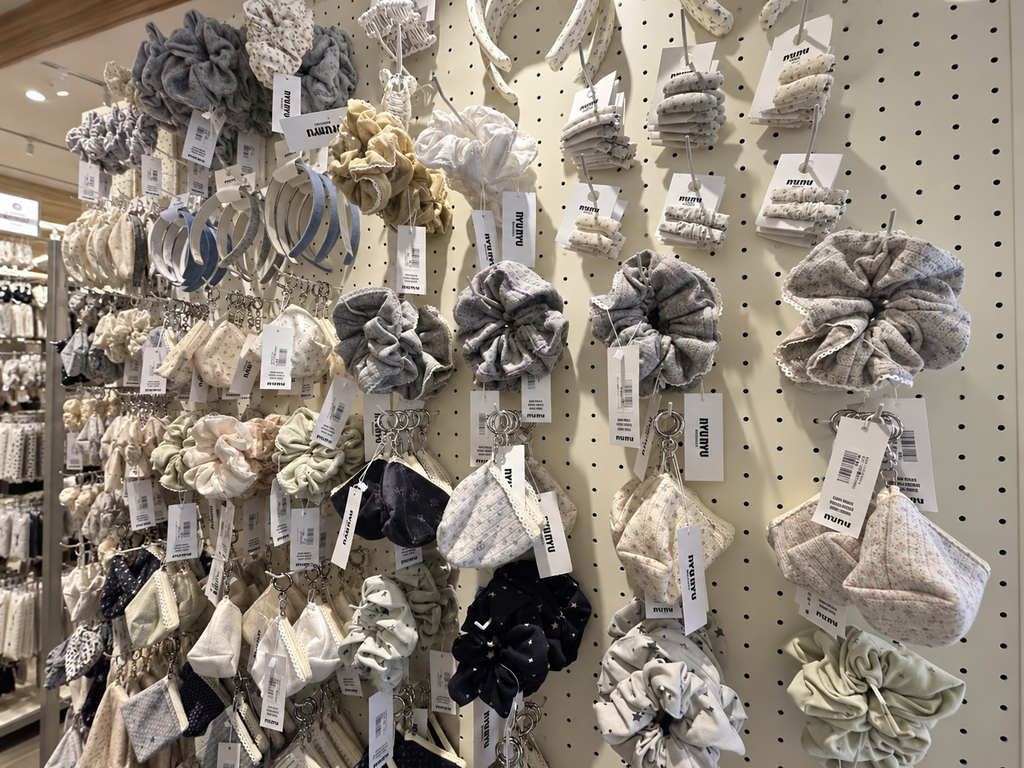 Individually priced Hair accessories displayed at a NYUNYU store in Seoul