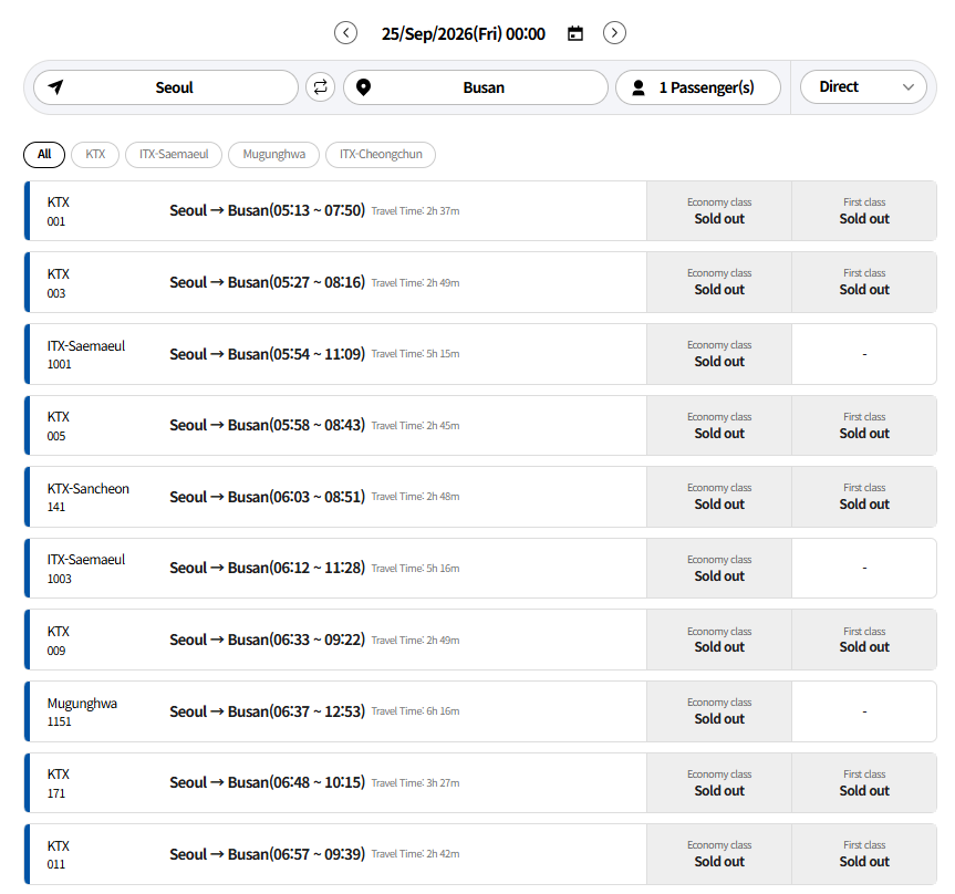 KTX departure board for Chuseok holiday travel in Korea Avoid