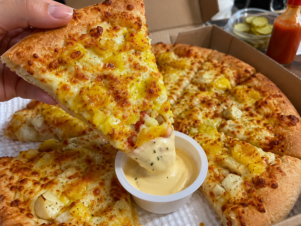 Pickles and dipping sauces served with pizza delivery in Korea