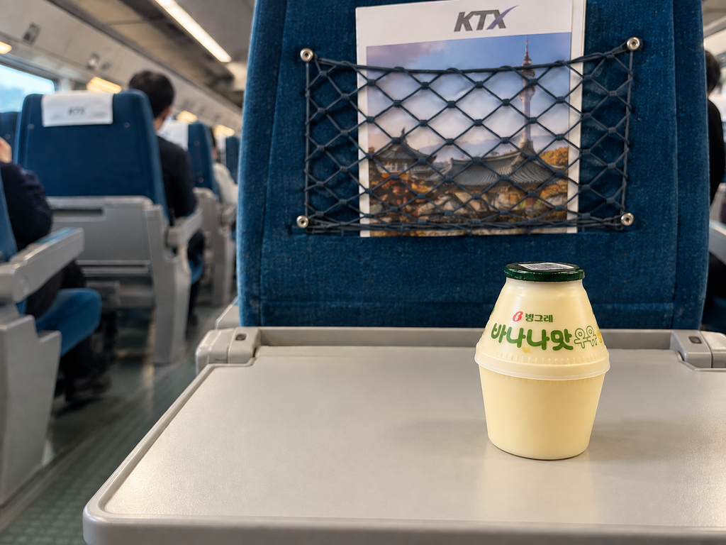 Portable Korean snacks and bottled drinks for a KTX journey