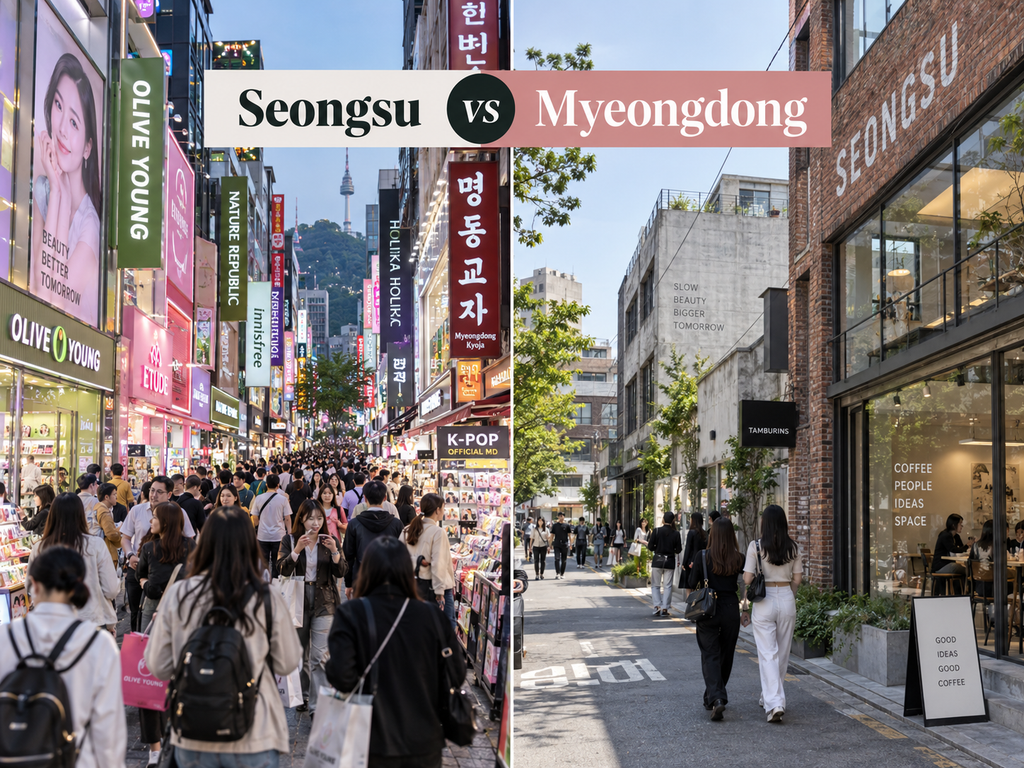 Seongsu vs Myeongdong shopping districts in Seoul