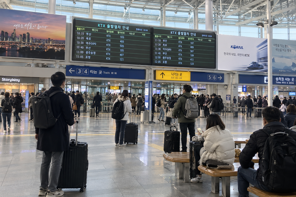 Seoul Station KTX concourse for travelers waiting to board a train