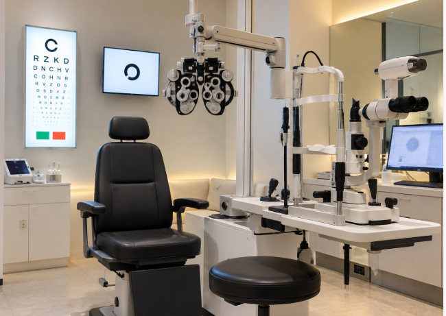 Vision-testing equipment inside a Seoul optical shop