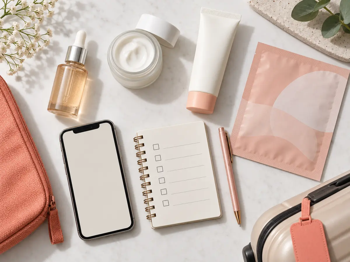 K-Beauty shopping checklist with serum cream sunscreen and mask