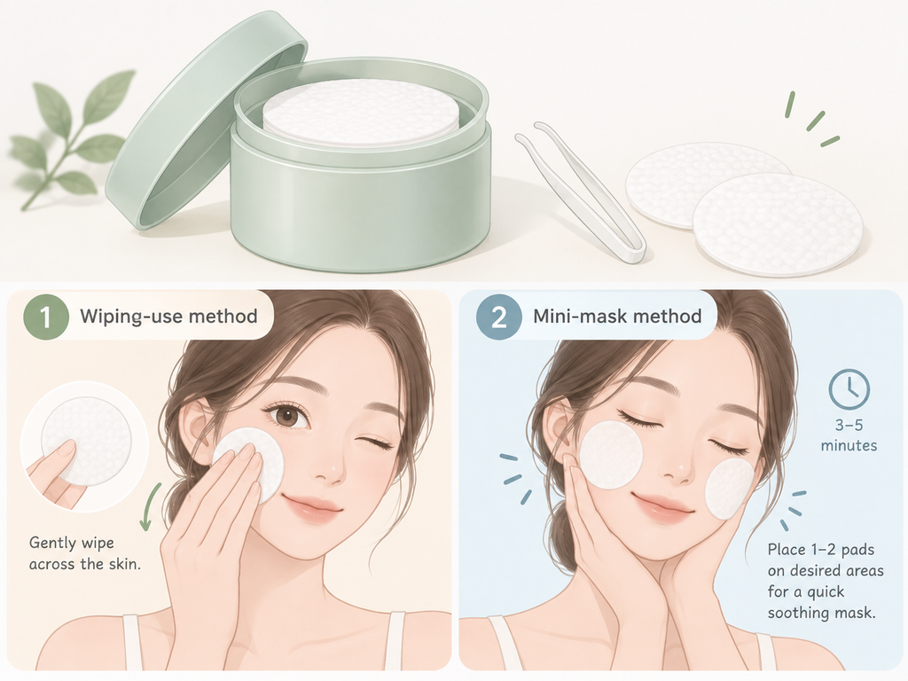 Korean toner pads used by wiping or as a short mini mask