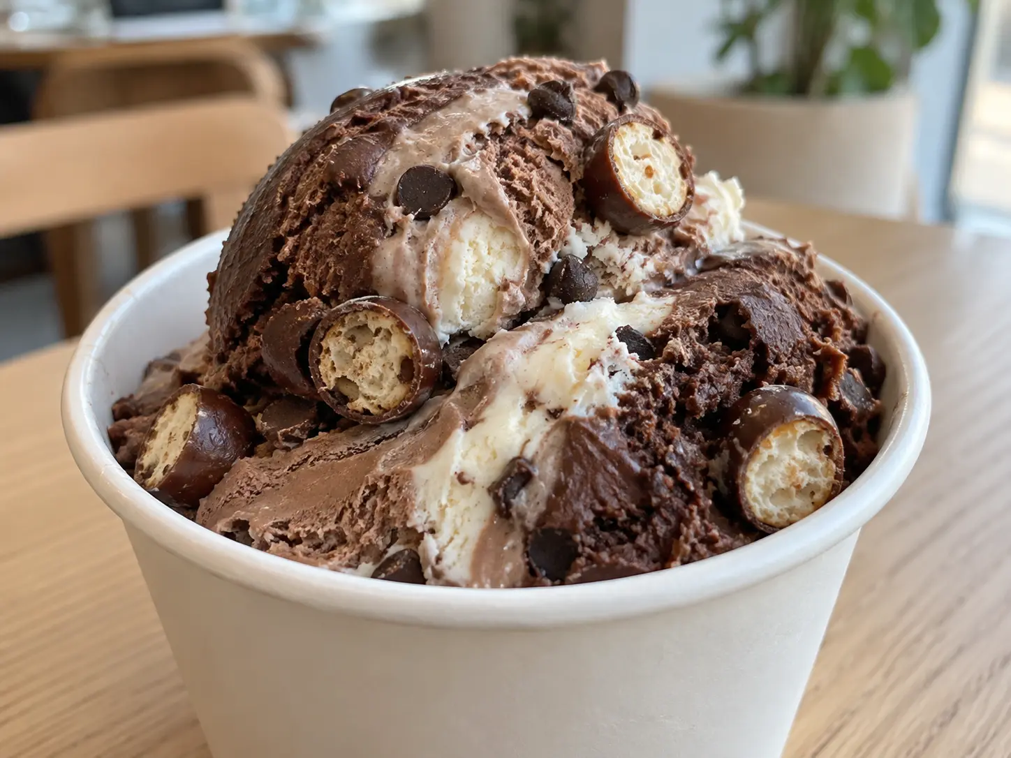 Mom Is an Alien style ice cream with chocolate pretzel balls