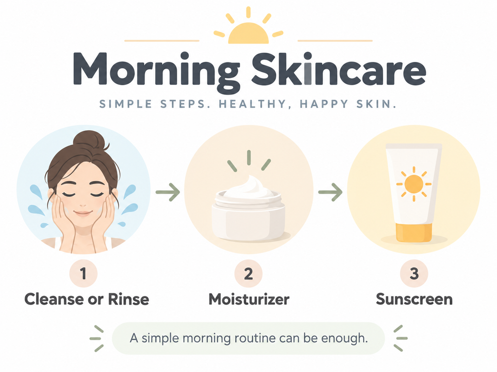Simple Korean morning skincare routine with cleansing, moisturizer and sunscreen