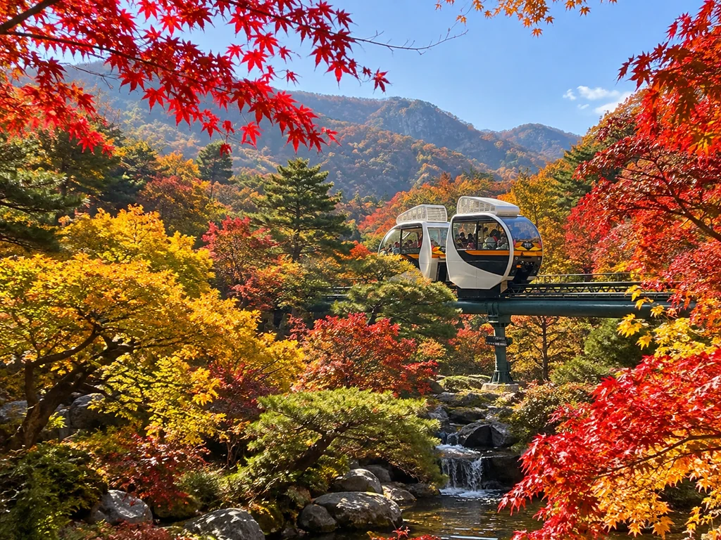 Hwadam Forest maple path during Korea fall foliage season