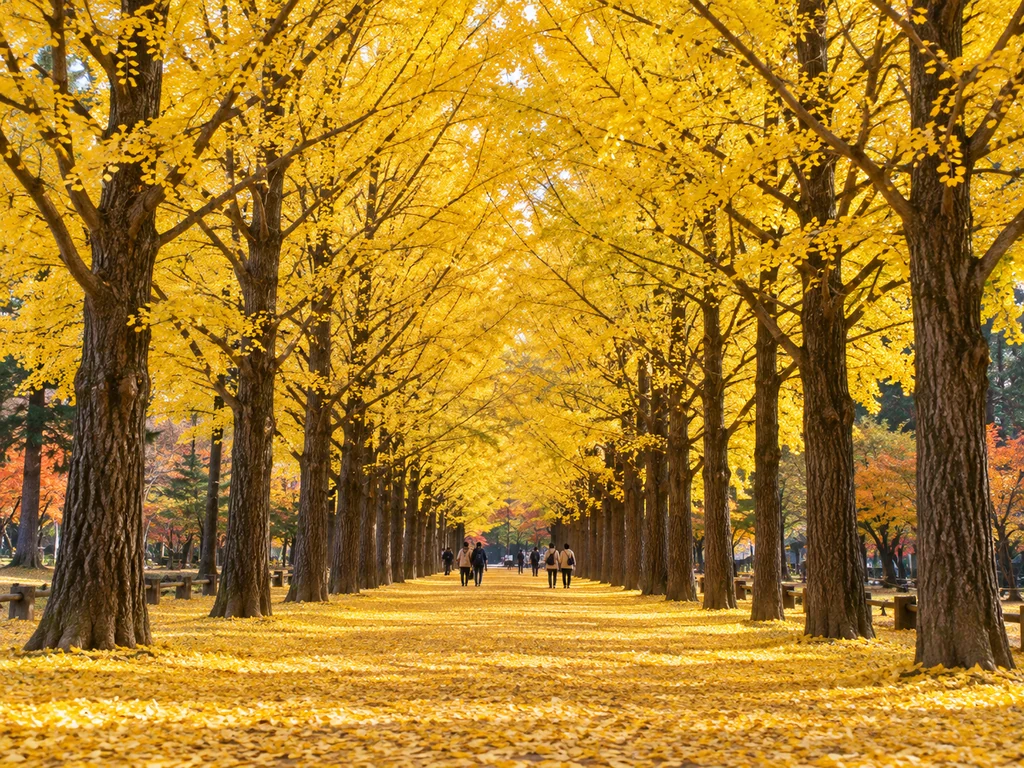 Nami Island autumn 2026 tree-lined path near Seoul